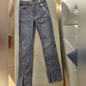 Mother THE RASCAL SLICED UP HEEL IN DIGGING UP DIRT GRAY JEANS 26